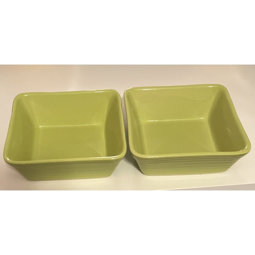 Set Of 2 Stoneware 5.5" Square Baking Dish Ribbed Made in Portugal Seafoam Green